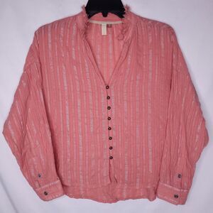 Anthropologie Pilcro Top XSP Striped Pink Metallic The Tavi Ruffle